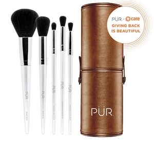 PÜR White Makeup Brush Set with Brown Case